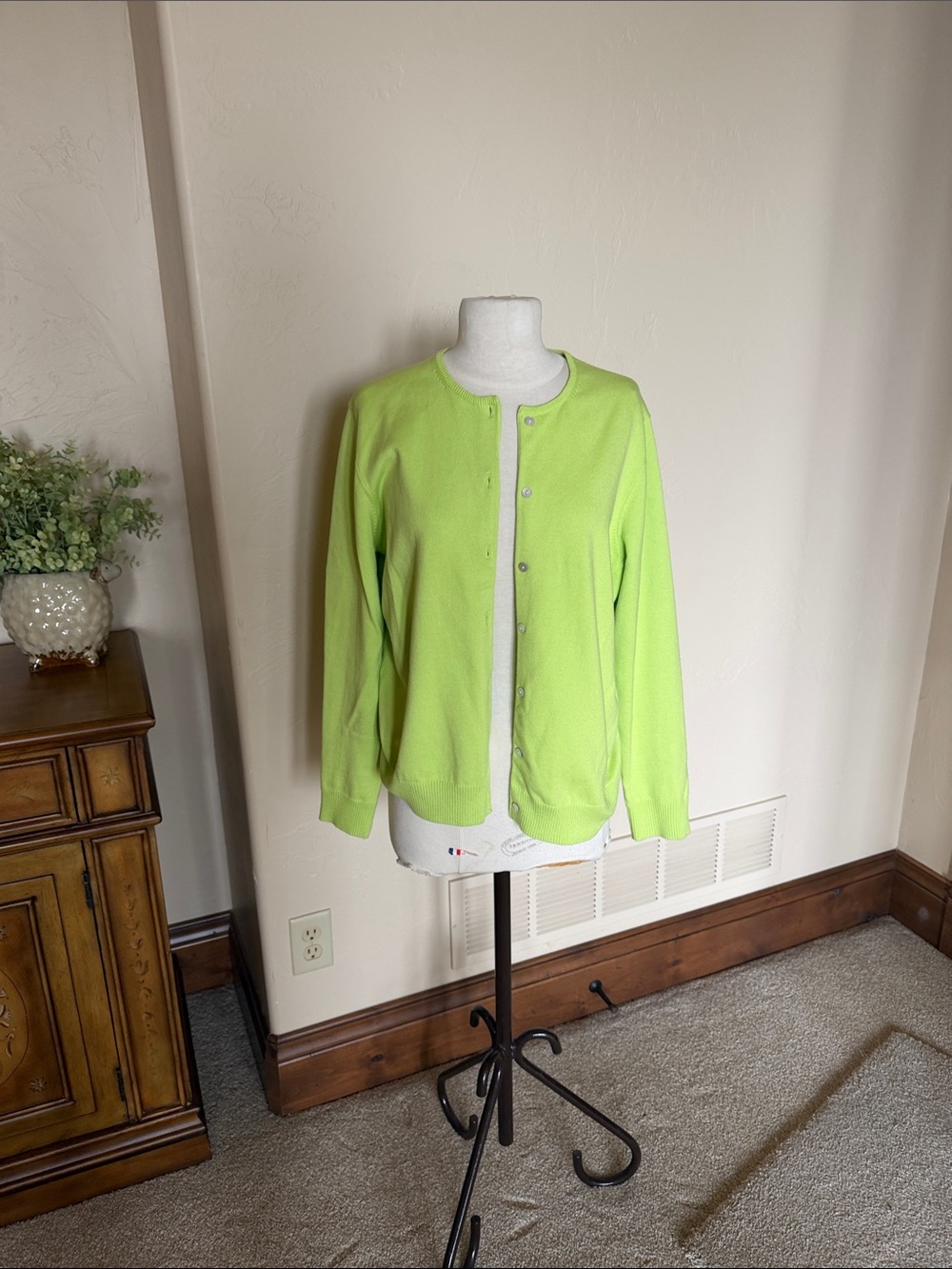 Lands' End Green Apple Button-Front Women's Cardigan